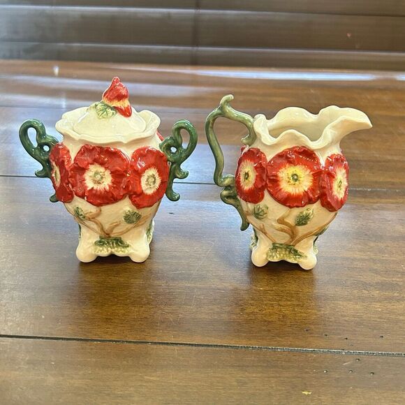 Kaldun & Bogle Red Poppies Ceramic Cream And Sugar, Vintage Discontinued 1990s - Picture 3 of 9